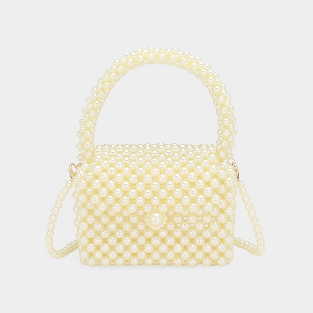 Mini Cream Pearl Purse Top Handle Crossbody Clutch Handbag Womens Statement Bag
